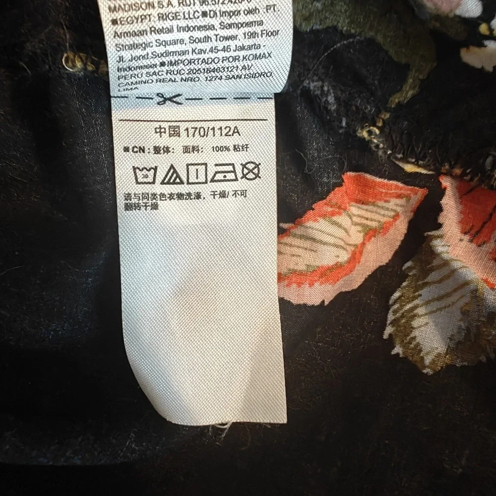 Old Navy Black Floral Lace-Up‎ Tunic Dress 3/4 Sleeve Pintuck Front V Neck XL